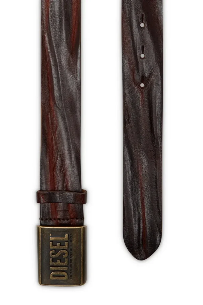 b-metal biscotto Ledergürtel 4 cm mit Logo-Plakette