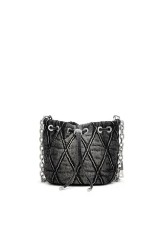 charm-d bucket s Charm-D S-Mini Beuteltasche aus behandeltem, gestepptem Denim
