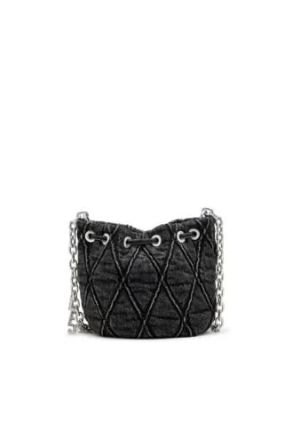 charm-d bucket s Charm-D S-Mini Beuteltasche aus behandeltem, gestepptem Denim