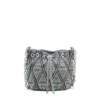 charm-d bucket s Charm-D S-Mini-Beuteltasche aus gestepptem Denim mit Argyle-Muster