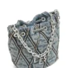 charm-d bucket s Charm-D S-Mini-Beuteltasche aus gestepptem Denim mit Argyle-Muster