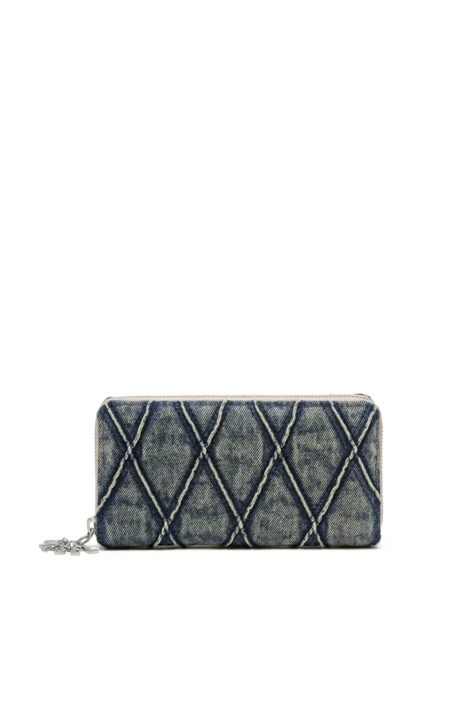 charm-d continental zip l Reißverschluss-Geldbörse aus gestepptem Denim mit Argyle-Muster
