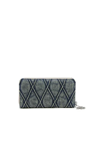 charm-d continental zip l Reißverschluss-Geldbörse aus gestepptem Denim mit Argyle-Muster