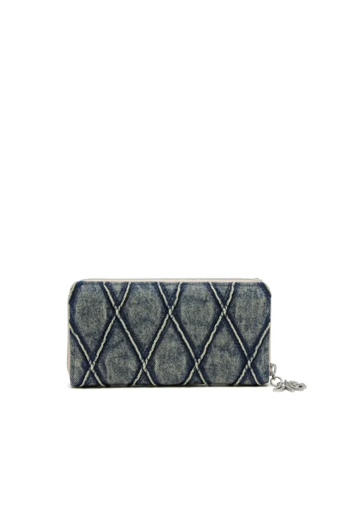 charm-d continental zip l Reißverschluss-Geldbörse aus gestepptem Denim mit Argyle-Muster