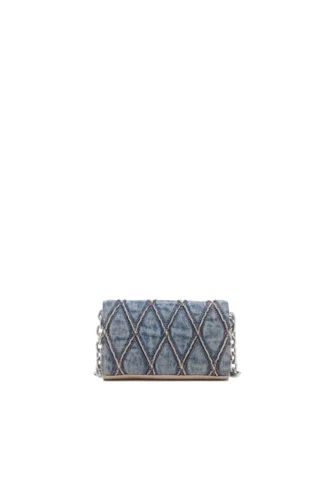 charm-d Geldbörse mit Riemen Geldbörse aus gestepptem Denim mit Argyle-Muster