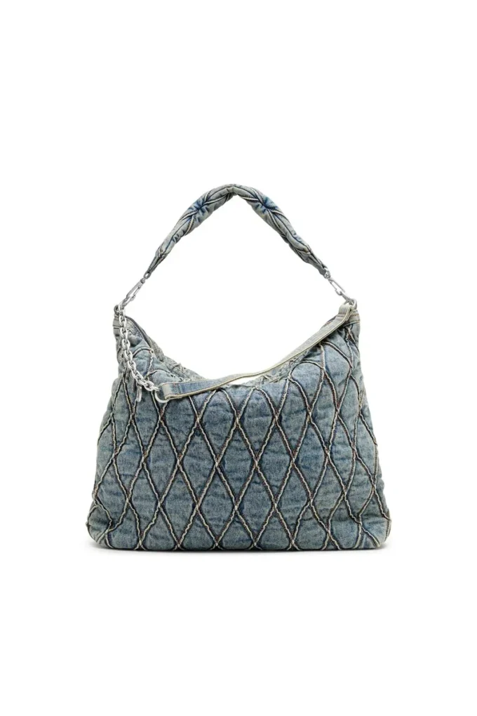 charm-d hobo Charm-D-Large Hobo aus gestepptem Denim mit Argyle-Muster
