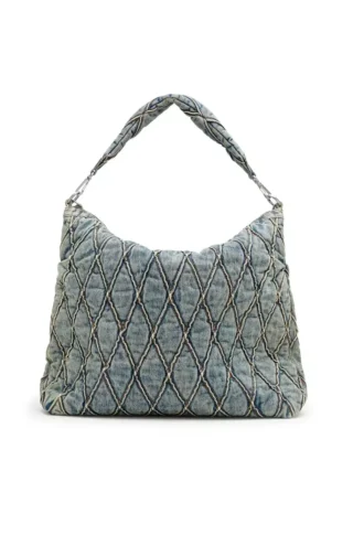charm-d hobo Charm-D-Large Hobo aus gestepptem Denim mit Argyle-Muster