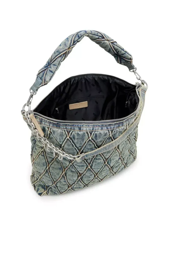 charm-d hobo Charm-D-Large Hobo aus gestepptem Denim mit Argyle-Muster