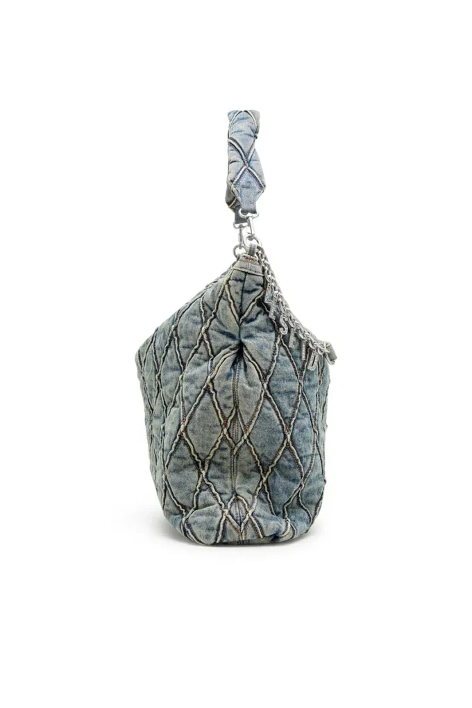 charm-d hobo Charm-D-Large Hobo aus gestepptem Denim mit Argyle-Muster