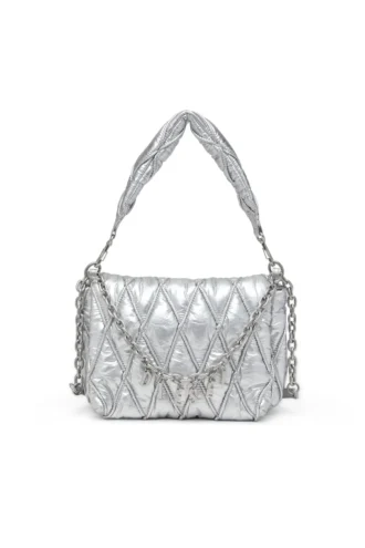 charm-d Schultertasche M Charm-D M-Schultertasche aus gestepptem Metallic-Nylon