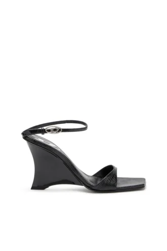 d-amber Sandale mit Keilabsatz D-Amber-Wedge Sandalen aus Leder mit Eidechsenoptik