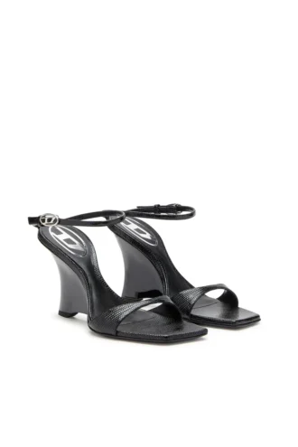 d-amber Sandale mit Keilabsatz D-Amber-Wedge Sandalen aus Leder mit Eidechsenoptik