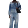 d-denver-s1 Denim-Truckerjacke mit kontrastierenden Lederbesätzen