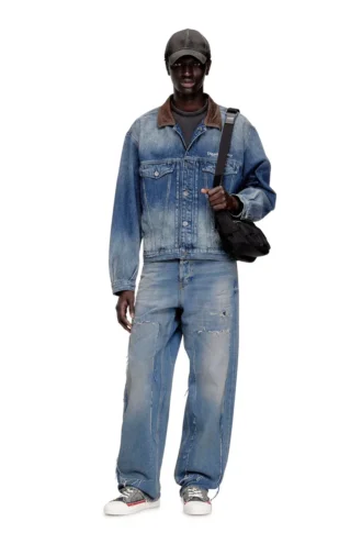 d-denver-s1 Denim-Truckerjacke mit kontrastierenden Lederbesätzen