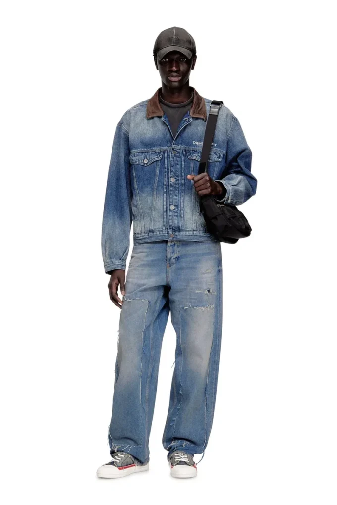 d-denver-s1 Denim-Truckerjacke mit kontrastierenden Lederbesätzen