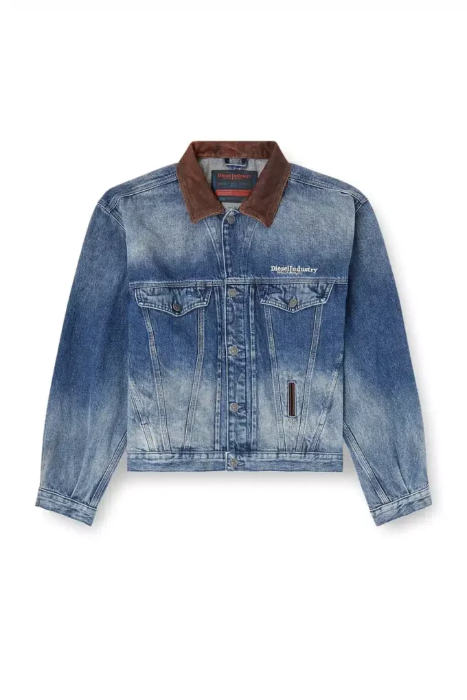 d-denver-s1 Denim-Truckerjacke mit kontrastierenden Lederbesätzen