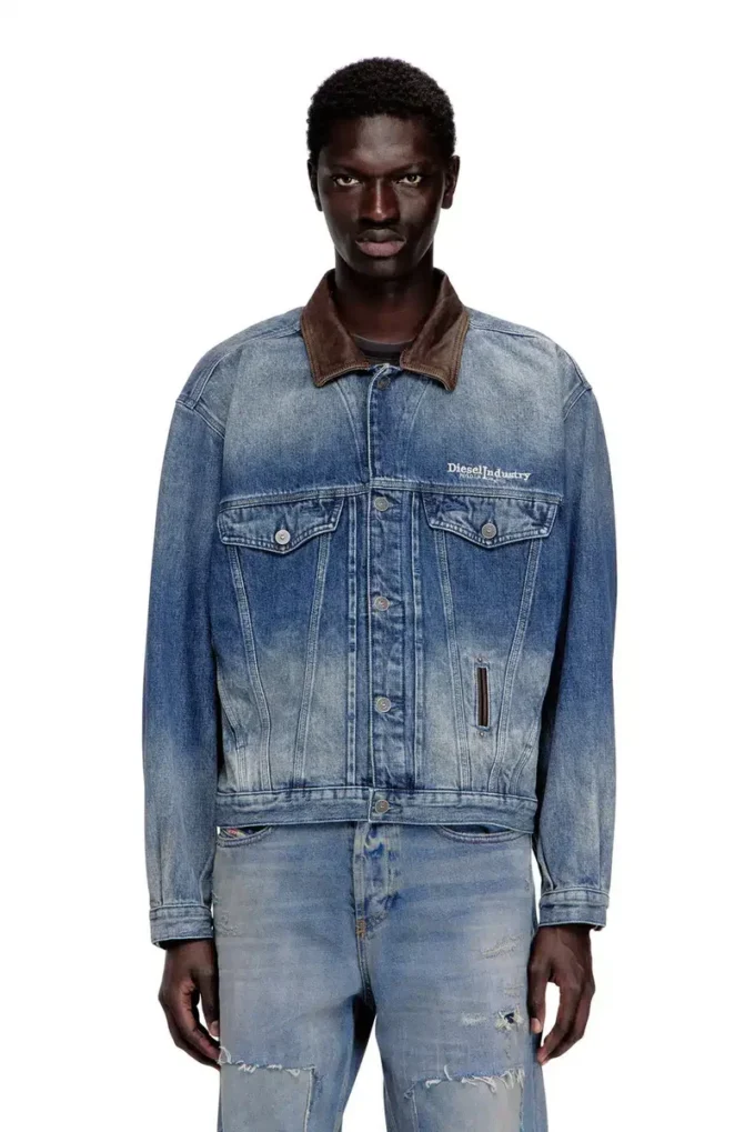 d-denver-s1 Denim-Truckerjacke mit kontrastierenden Lederbesätzen