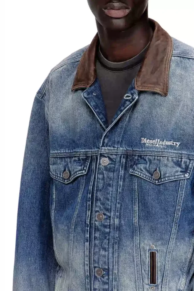 d-denver-s1 Denim-Truckerjacke mit kontrastierenden Lederbesätzen