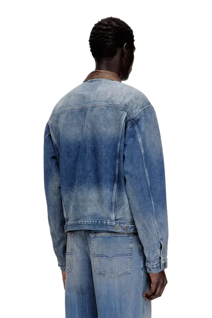 d-denver-s1 Denim-Truckerjacke mit kontrastierenden Lederbesätzen