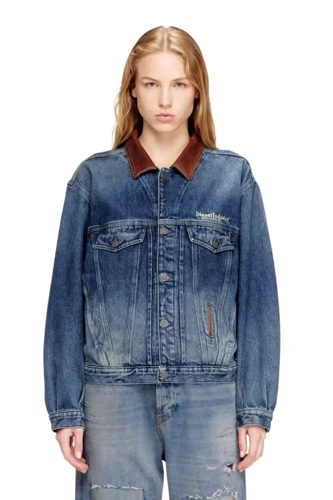 d-denver-s1 Denim-Truckerjacke mit kontrastierenden Lederbesätzen