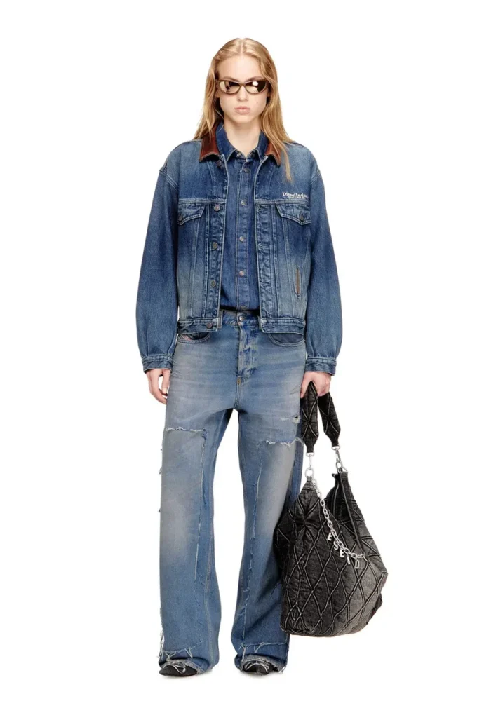 d-denver-s1 Denim-Truckerjacke mit kontrastierenden Lederbesätzen