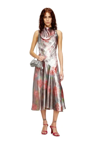 d-ebra Metallic-Midikleid mit Rosenprint