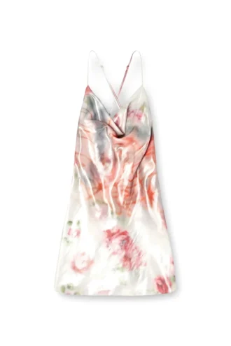 d-ebra-short Kurzes Metallic-Kleid mit verschwommenem Rosenprint