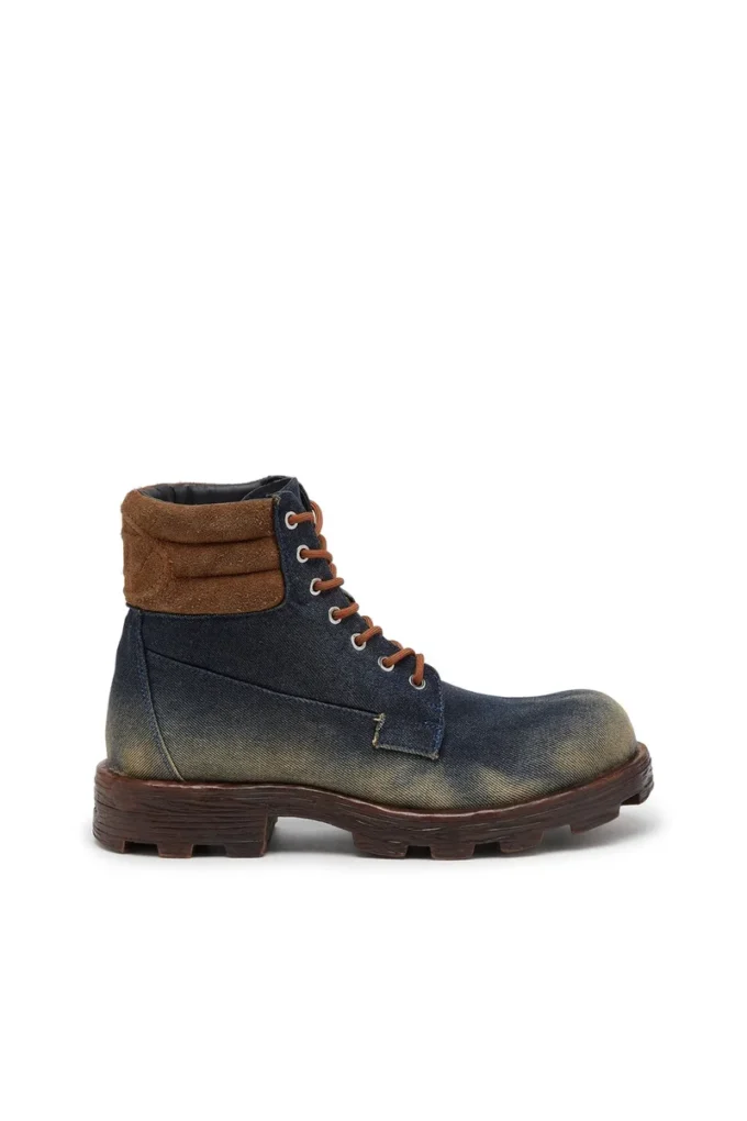 d-hammer lace up D-Hammer-Combat-Stiefel aus Denim und Wildleder d-hammer lace up D-Hammer-Combat-Stiefel aus Denim und Wildleder