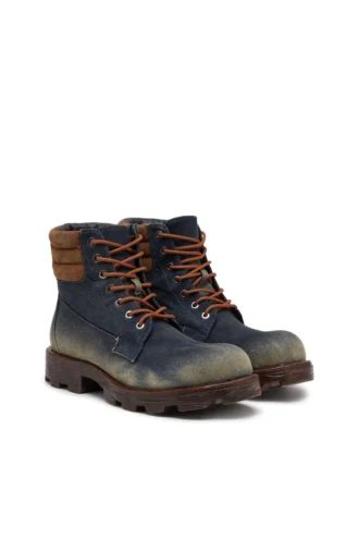 d-hammer lace up w D-Hammer-Combat-Stiefel aus Denim und Wildleder