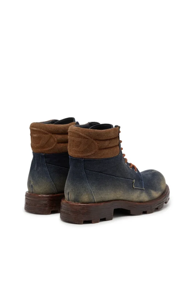 d-hammer lace up D-Hammer-Combat-Stiefel aus Denim und Wildleder d-hammer lace up D-Hammer-Combat-Stiefel aus Denim und Wildleder