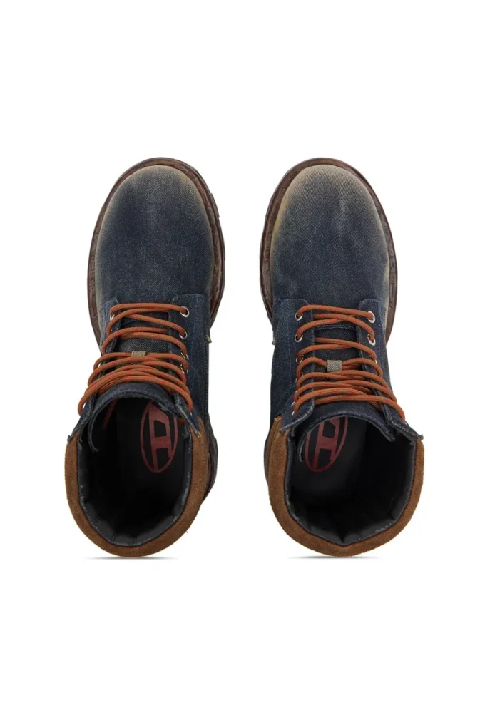 d-hammer lace up D-Hammer-Combat-Stiefel aus Denim und Wildleder d-hammer lace up D-Hammer-Combat-Stiefel aus Denim und Wildleder