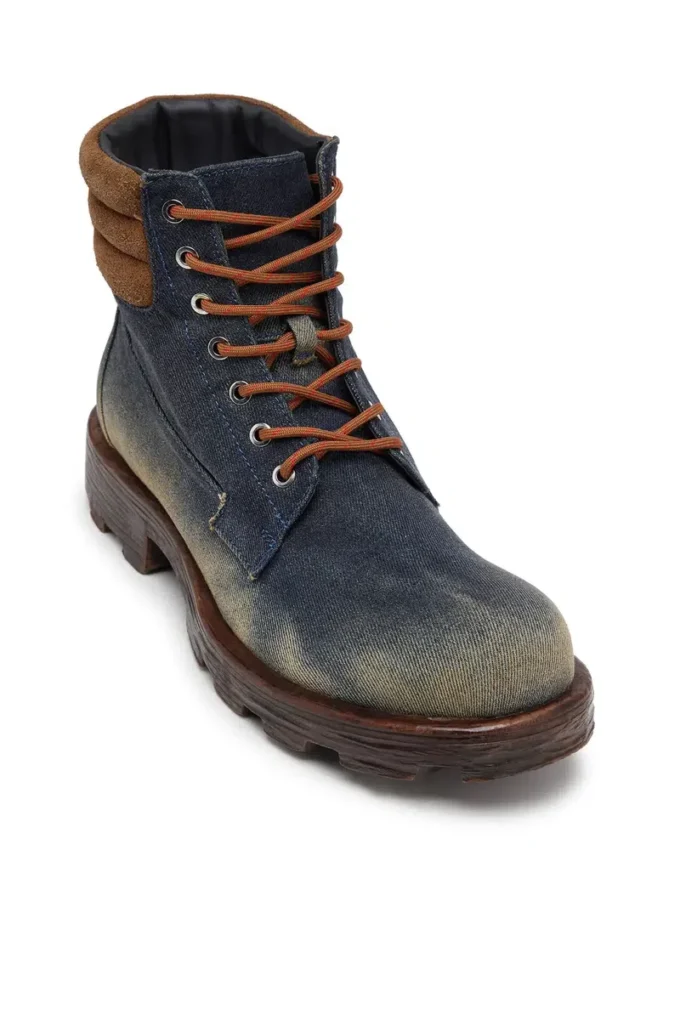 d-hammer lace up D-Hammer-Combat-Stiefel aus Denim und Wildleder d-hammer lace up D-Hammer-Combat-Stiefel aus Denim und Wildleder