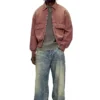 d-kurz Jacke aus farbigem Denim mit Fischgrätenmuster