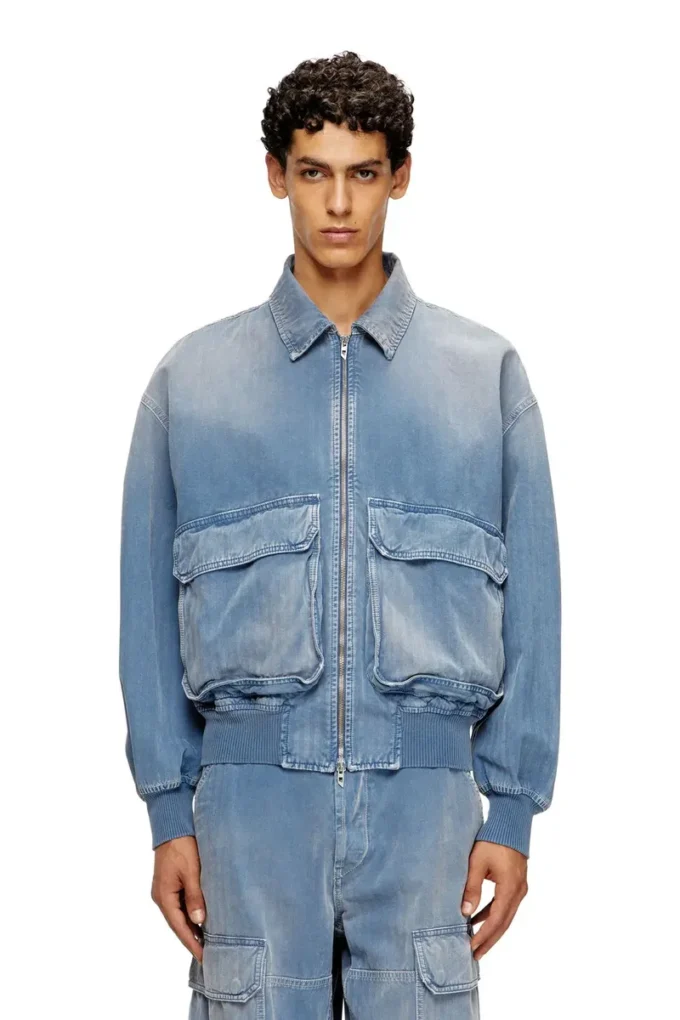 d-kurz Jacke aus farbigem Denim mit Fischgrätenmuster d-kurz Jacke aus farbigem Denim mit Fischgrätenmuster