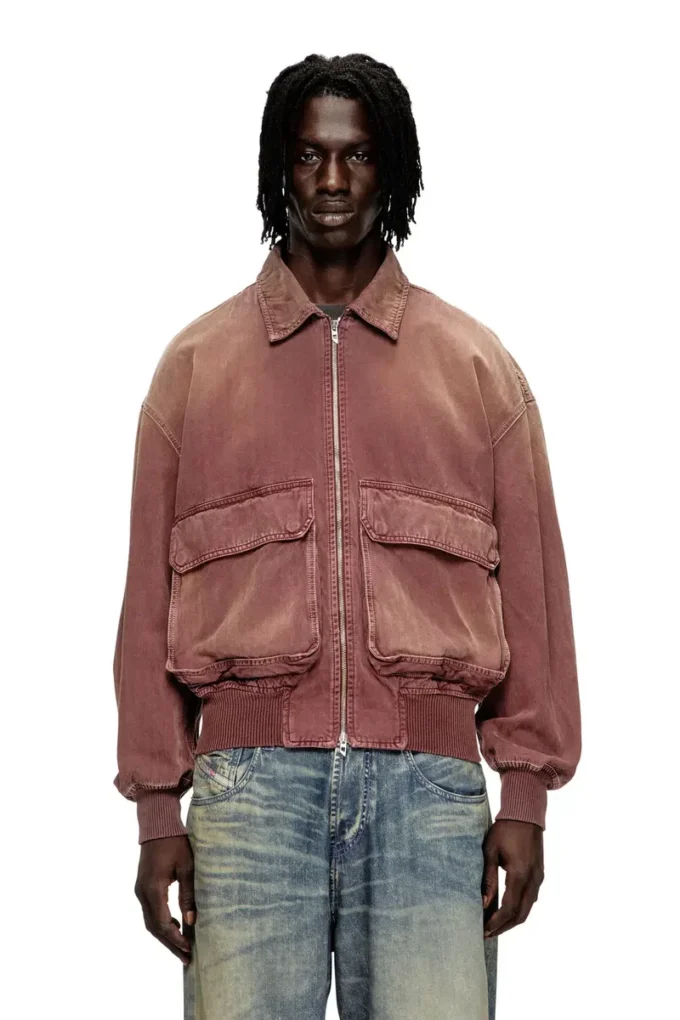 d-kurz Jacke aus farbigem Denim mit Fischgrätenmuster