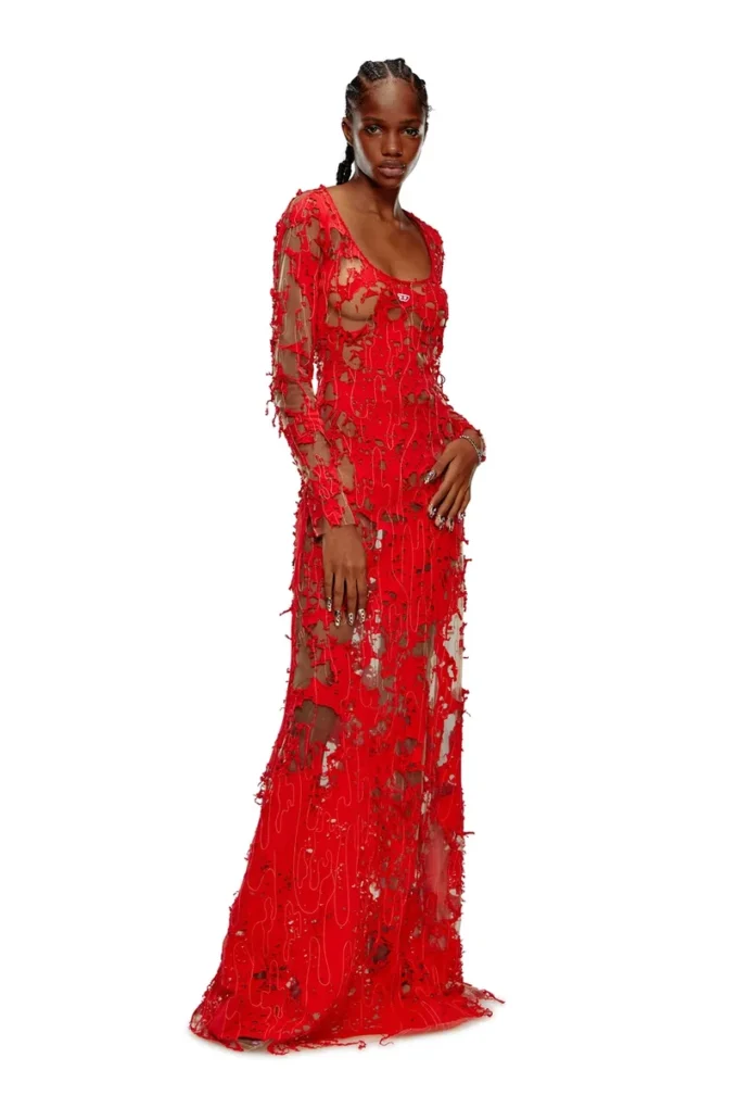 d-lea Langes Devoré-Kleid aus Tüll und Jersey