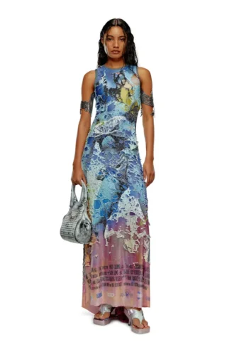 d-leele Destroyed Jersey-Kleid mit Poster-Print