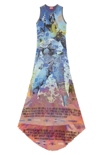 d-leele Destroyed Jersey-Kleid mit Poster-Print
