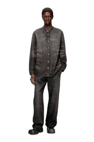 d-simply-fsh Hemd aus Distressed-Denim mit Wabenmuster