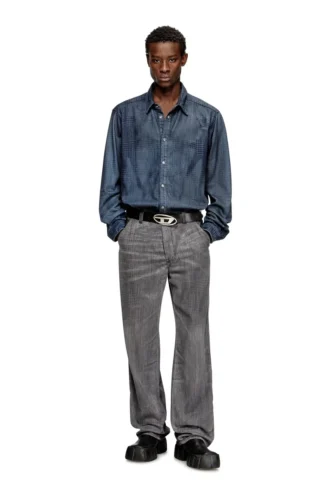 d-simply-s13 Hemd aus fließendem Prince-of-Wales-Denim