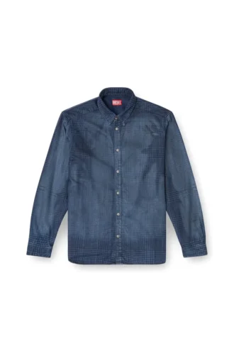 d-simply-s13 Hemd aus fließendem Prince-of-Wales-Denim