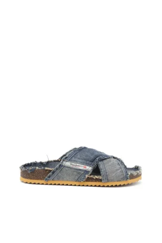 d-woodstock cross D-Woodstock-Crossover-Sandalen aus ausgefranstem Denim