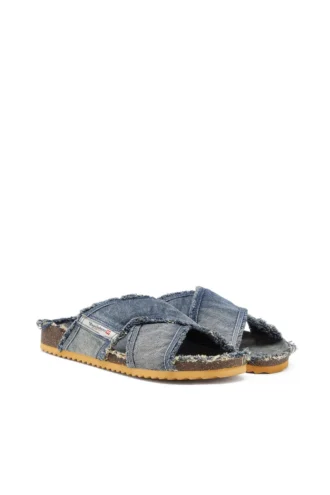 d-woodstock cross D-Woodstock-Crossover-Sandalen aus ausgefranstem Denim