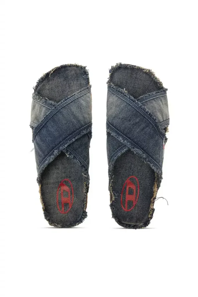 d-woodstock cross D-Woodstock-Crossover-Sandalen aus ausgefranstem Denim d-woodstock cross D-Woodstock-Crossover-Sandalen aus ausgefranstem Denim