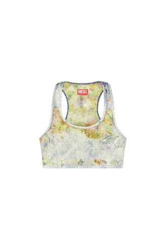 de-detop-fse Kurzes Oberteil aus Devoré-Denim mit Blumenmuster