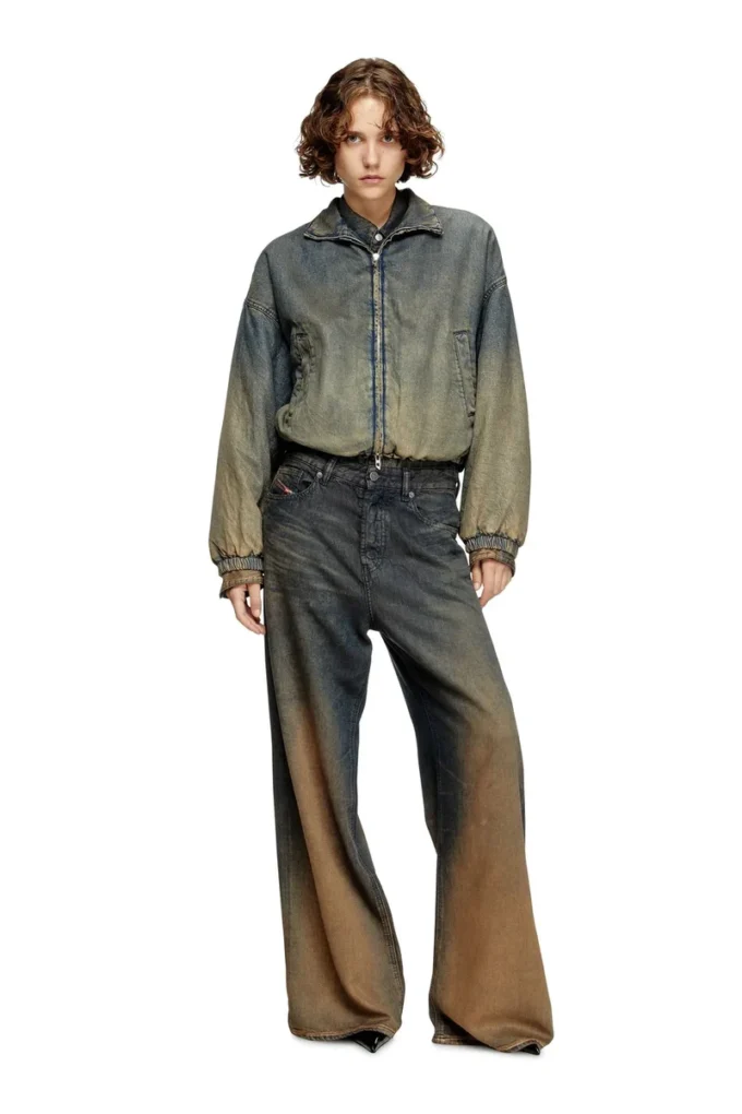 de-flower-s Jacke mit Reißverschluss aus fließendem Denim in verschiedenen Farbtönen