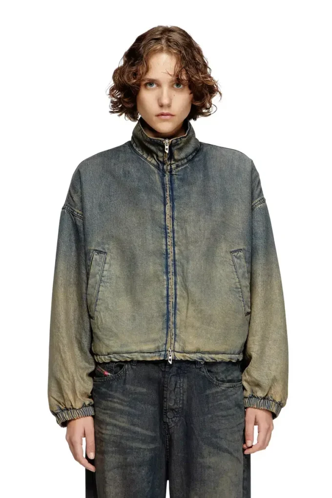 de-flower-s Jacke mit Reißverschluss aus fließendem Denim in verschiedenen Farbtönen