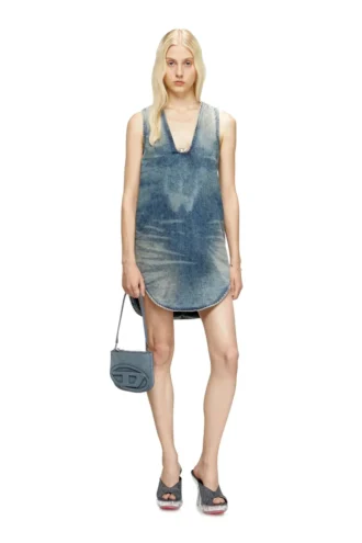 de-laris-dress-s Kurzes Kleid aus marmoriertem Denim