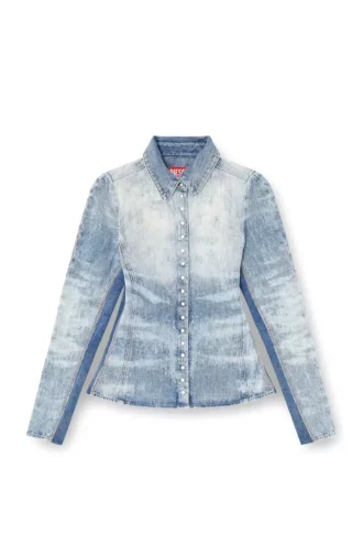 de-masly-fsh Hemd aus Distressed-Denim mit Wabenmuster