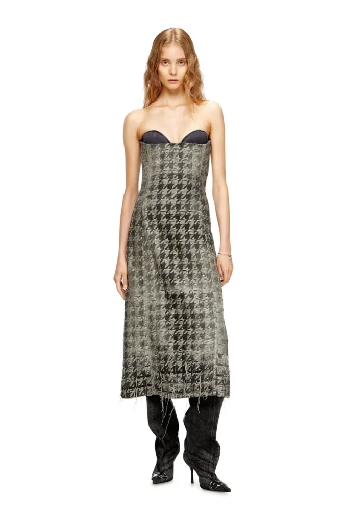 de-olivia-fsh Midikleid aus Denim mit Hahnentrittmuster
